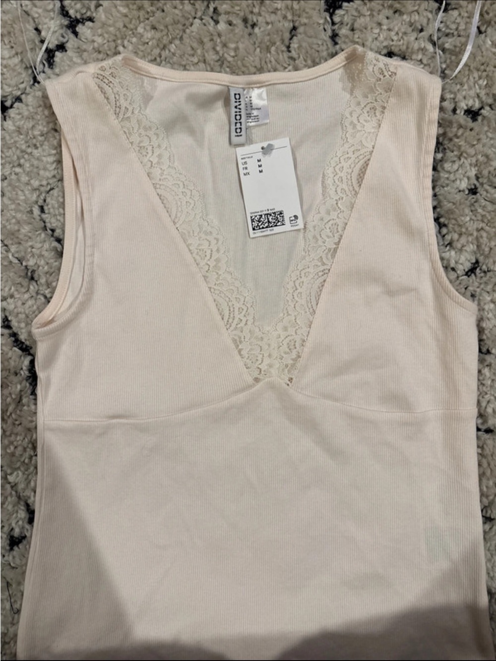 Divided Lace-Trim Ribbed V-Neck Camisole - Pale Pink